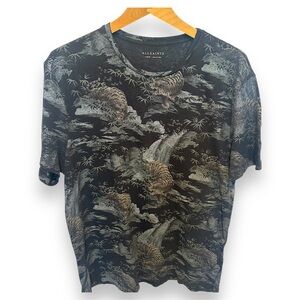 All Saints Cotton/Linen Black Tiger/Jungle Print TShirt Size L